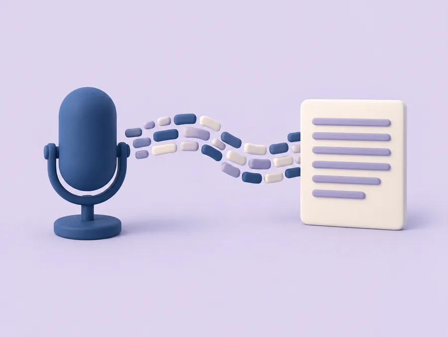 Clay illustration: a microphone turning sound into a page of text